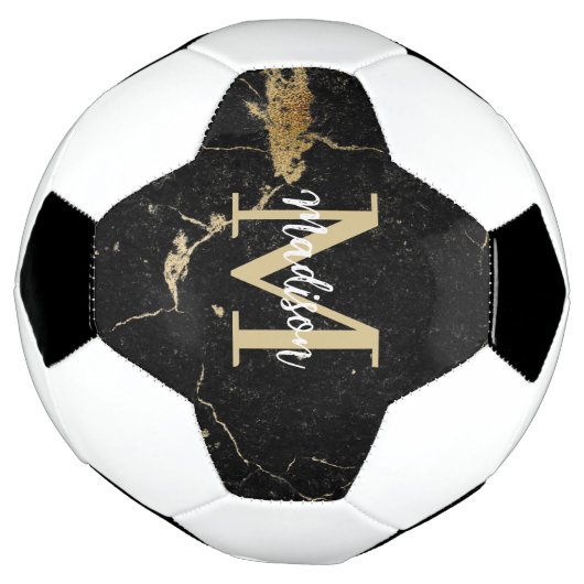 Monogram-Initial-Gold-Black-Marmor Fußball (Gedreht)
