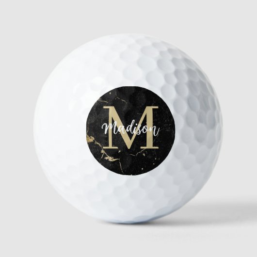 Monogram-Initial-Gold-Black-Marmor Golfball (Vorderseite)