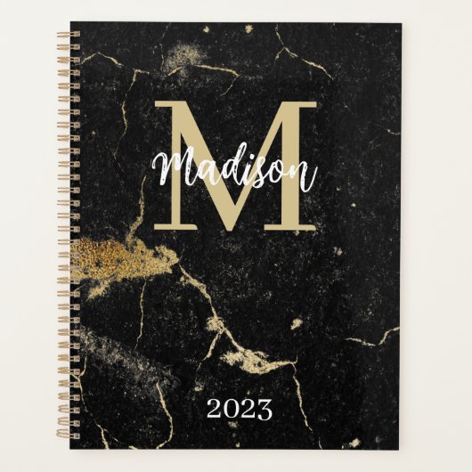 Monogram-Initial-Gold-Black-Marmor Planer (Vorderseite)