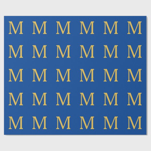 Monogram Initial Gold Blue Individuelle Name Party Geschenkpapier (Flach)