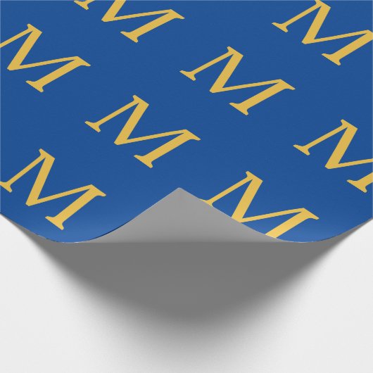 Monogram Initial Gold Blue Individuelle Name Party Geschenkpapier (Ecke)