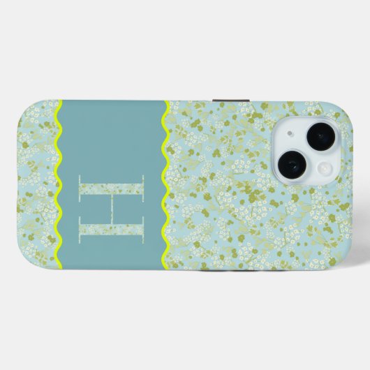 MONOGRAM INITIAL H ACQUA KLEINE BLUME Case-Mate iPhone HÜLLE (Rückseite (Horizontal))