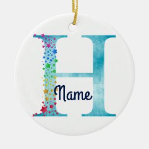 Monogram Initial H Rainbow Star Design Keramik Ornament