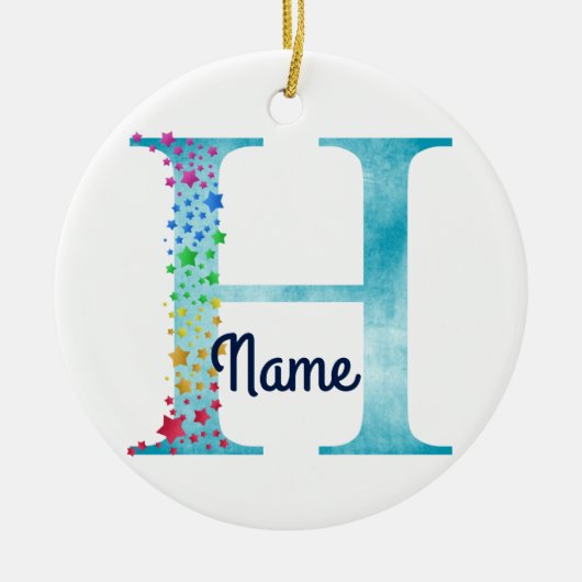 Monogram Initial H Rainbow Star Design Keramik Ornament (Vorne)