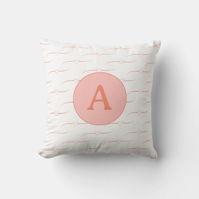 Monogram, Initial Hearts Pink Peach Kissen (Vorderseite)