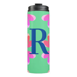 Monogram, initial Hot Pink Lime Green Retro Floral Thermosbecher