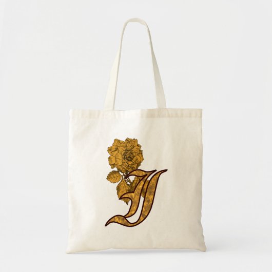 Monogram Initial I Gold Peony Tote Bag Tragetasche (Vorne)