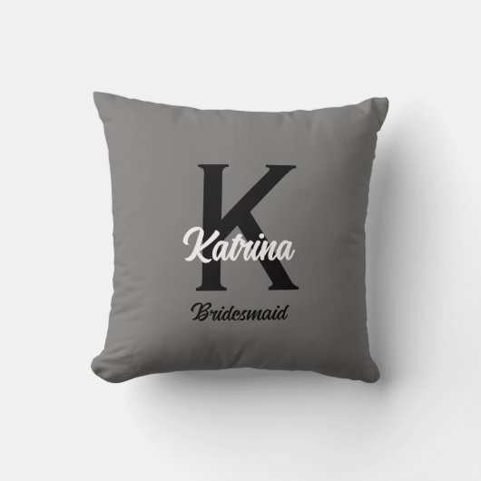 Monogram Initial Individuelle Name Gray Bridesmaid Kissen (Vorderseite)