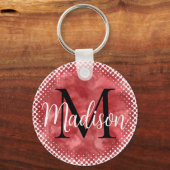 Monogram, Initial Individuelle Name Red Watercolor Schlüsselanhänger (Rückseite)