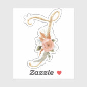 Monogram Initial J Gold Glitzer Peony Rose Floral Aufkleber (Blatt)