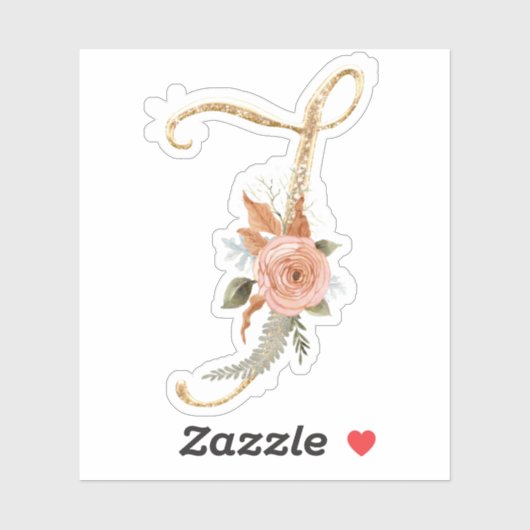 Monogram Initial J Gold Glitzer Peony Rose Floral Aufkleber (Blatt)