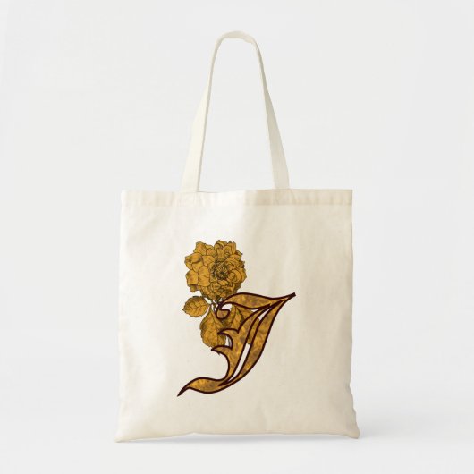 Monogram Initial J Gold Peony Tote Bag Tragetasche (Vorne)