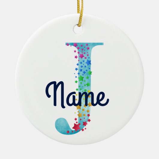 Monogram Initial J Rainbow Star Design Keramik Ornament (Vorne)