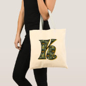 Monogram Initial K Black Daisies Tote Bag Tragetasche (Vorderseite (Produkt))