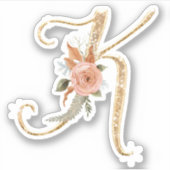 Monogram Initial K Gold Glitzer Peony Rose Floral Aufkleber (Vorderseite)