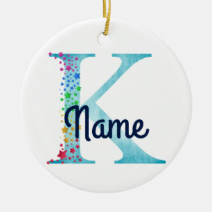 Monogram Initial K Rainbow Star Design Keramik Ornament