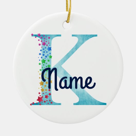Monogram Initial K Rainbow Star Design Keramik Ornament (Vorne)