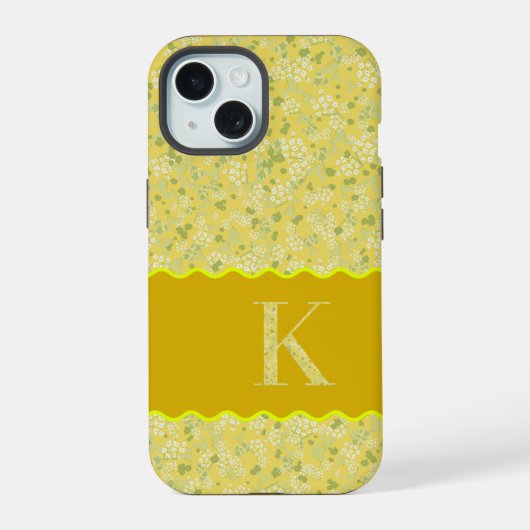 MONOGRAM INITIAL K YELLOW KLEINE BLUME iPhone 15 HÜLLE (Rückseite)