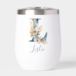 Monogram Initial L Blue Floral Watercolor Gift Ihr