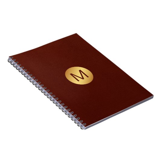 Monogram Initial l Classy Red Leather & Gold Notizblock (Rechte Seite)