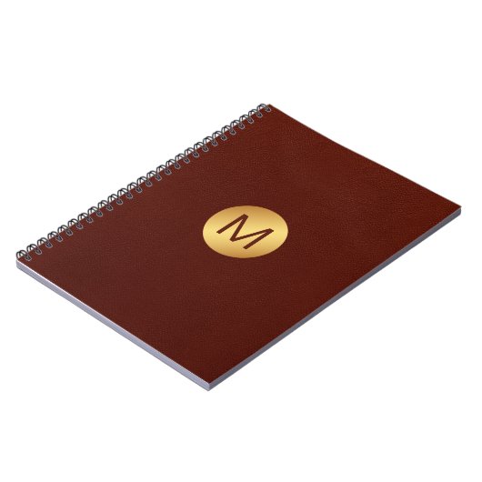 Monogram Initial l Classy Red Leather & Gold Notizblock (Linke Seite)