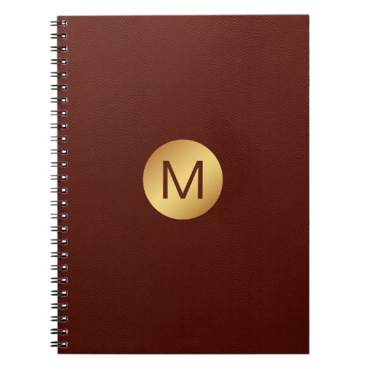 Monogram Initial l Classy Red Leather & Gold Notizblock (Vorderseite)