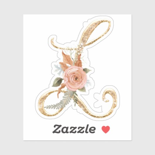 Monogram Initial L Gold Glitzer Peony Rose Floral Aufkleber (Blatt)