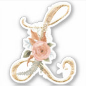 Monogram Initial L Gold Glitzer Peony Rose Floral Aufkleber (Vorderseite)