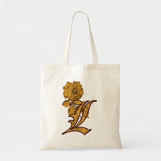 Monogram Initial L Gold Peony Tote Bag Tragetasche (Vorne)