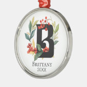 Monogram Initial Letter B Berry Wreath Christmas Ornament Aus Metall (Links)