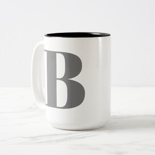 Monogram Initial Letter Black and White Elegant Zweifarbige Tasse (Vorderseite Links)