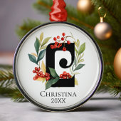 Monogram Initial Letter C Berry Wreath Christmas Ornament Aus Metall