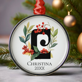 Monogram Initial Letter C Berry Wreath Christmas Ornament Aus Metall