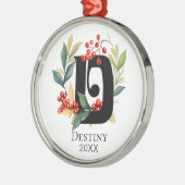 Monogram Initial Letter D Berry Wreath Christmas Ornament Aus Metall (Links)