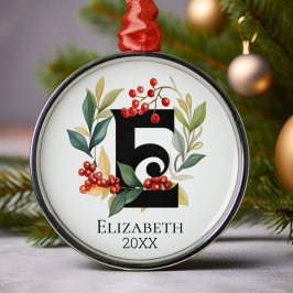 Monogram Initial Letter E Berry Wreath Christmas Ornament Aus Metall