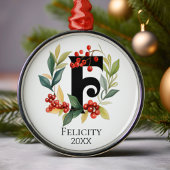 Monogram Initial Letter F Berry Wreath Christmas Ornament Aus Metall