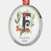Monogram Initial Letter F Berry Wreath Christmas Ornament Aus Metall (Links)