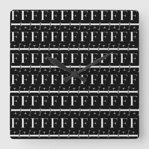 Monogram Initial Letter F, Choose Background Color Quadratische Wanduhr