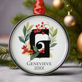 Monogram Initial Letter G Berry Wreath Christmas Ornament Aus Metall
