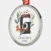 Monogram Initial Letter G Berry Wreath Christmas Ornament Aus Metall (Links)