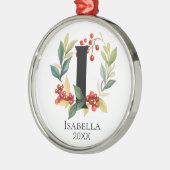 Monogram Initial Letter I Berry Wreath Christmas Ornament Aus Metall (Links)