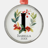 Monogram Initial Letter I Berry Wreath Christmas Ornament Aus Metall (Vorne)