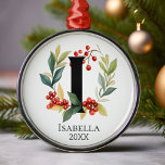 Monogram Initial Letter I Berry Wreath Christmas Ornament Aus Metall<br><div class="desc">Ein elegantes Monogramm Initial Letter I mit einem Weihnachts-Berry-Kranz und einem Ort zum Personalisieren mit Name und Jahr.</div>