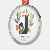 Monogram Initial Letter J Berry Wreath Christmas Ornament Aus Metall (Links)