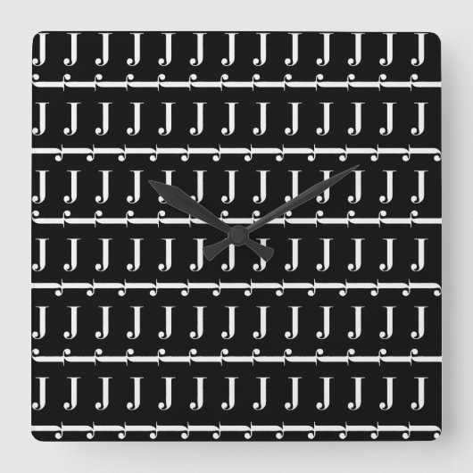 Monogram Initial Letter J, Choose Background Color Quadratische Wanduhr (Vorderseite)