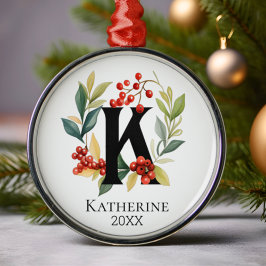Monogram Initial Letter K Berry Wreath Christmas Ornament Aus Metall