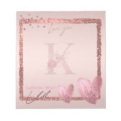 Monogram Initial Letter K Hübsche Rose Gold Notepa Notizblock (Vorderseite)