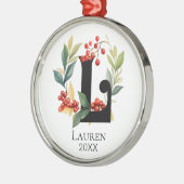 Monogram Initial Letter L Berry Wreath Christmas Ornament Aus Metall (Links)