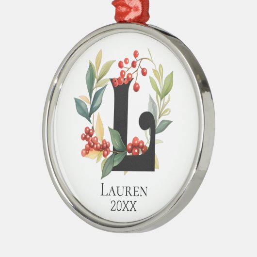 Monogram Initial Letter L Berry Wreath Christmas Ornament Aus Metall (Links)