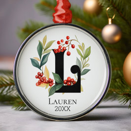 Monogram Initial Letter L Berry Wreath Christmas Ornament Aus Metall